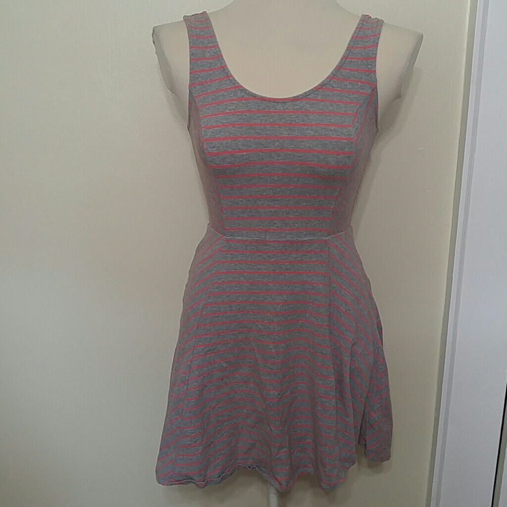 Mossimo gray with coral pinstripes skater dress Small